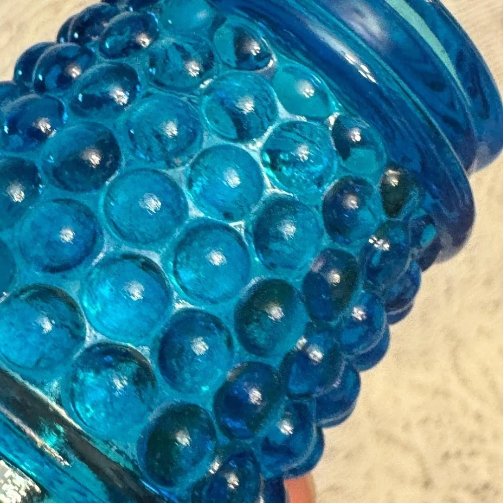 Vintage Blue‎ Hobnail Glass Toothpick Holder Votive Cup Turquoise 2.5x2